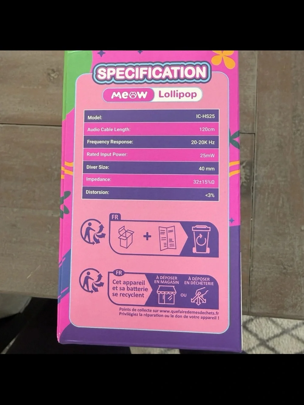 New iClever Meow Lollipop Wired Headphones Purple And Pink With Stickers new
